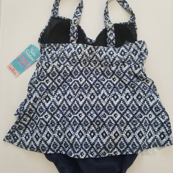 Swim Solutions Triple-Tier Tummy-Control Fauxkini One-Piece Swimsuit Size 10 - Picture 9 of 13